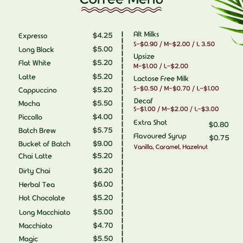 TT Coffee Menu